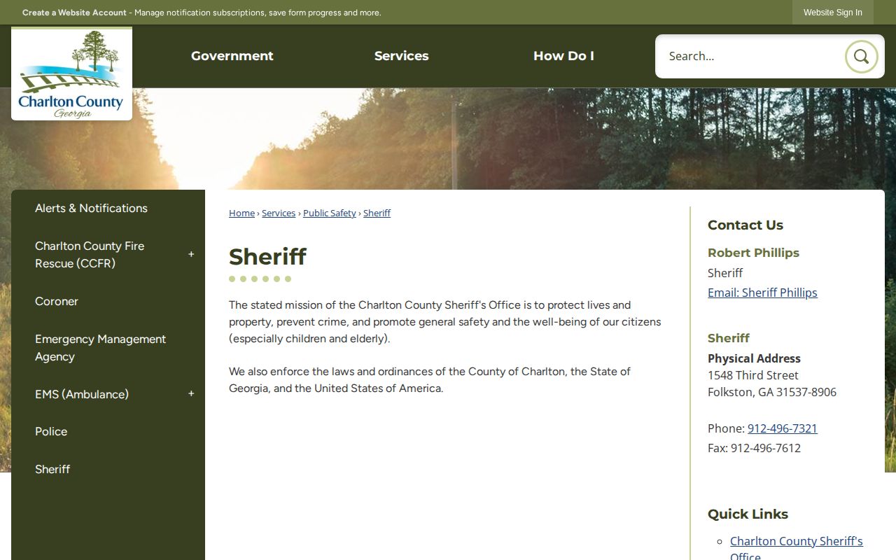 Charlton County 72-hour release contact information on the county sheriff page