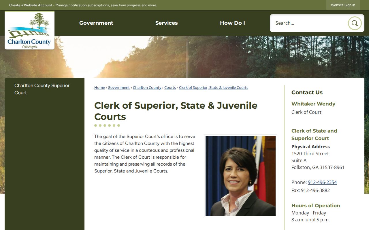 Charlton County Clerk of Superior State and Juvenile Courts page