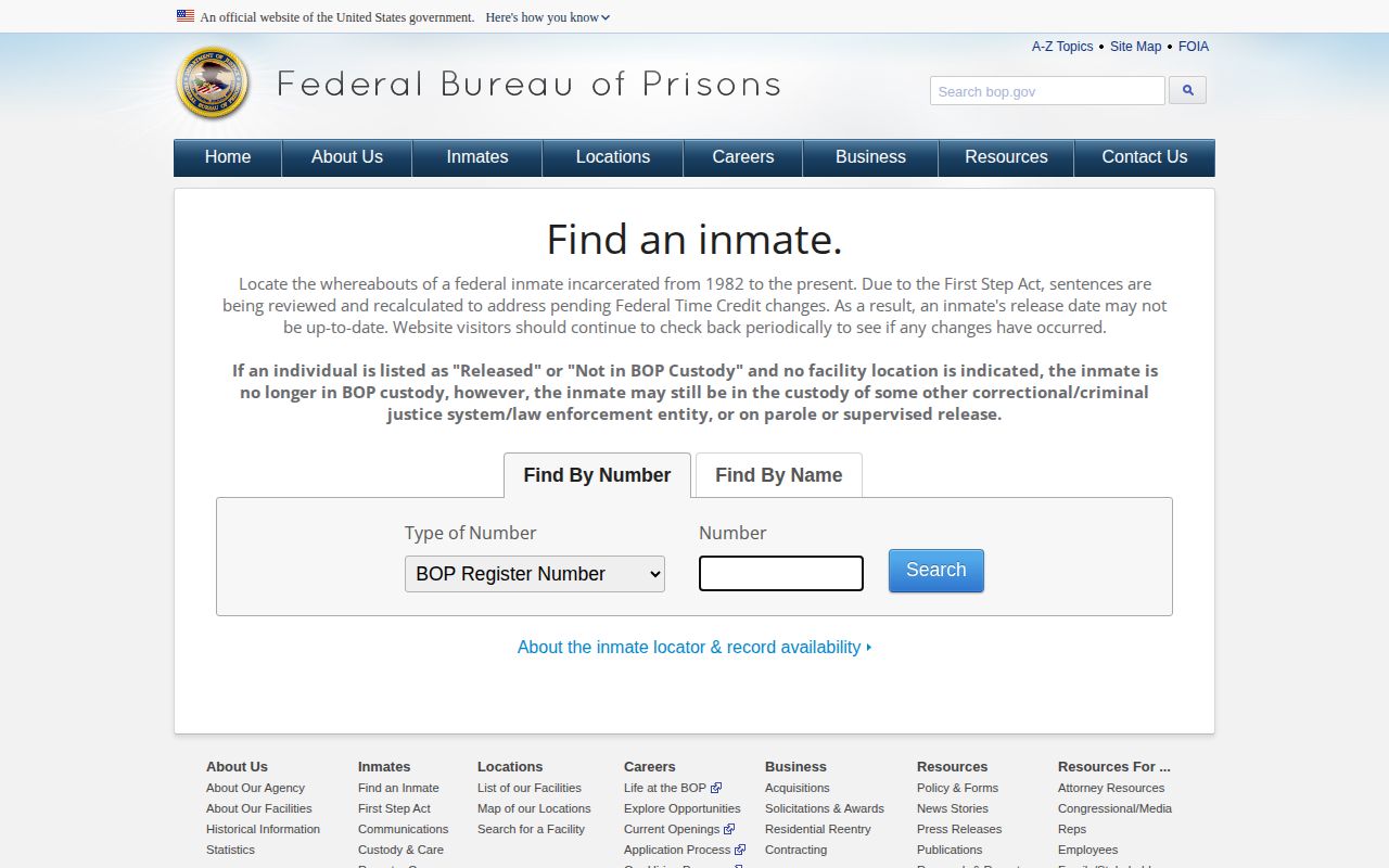 Federal BOP inmate locator release lookup for Charlton County records routing